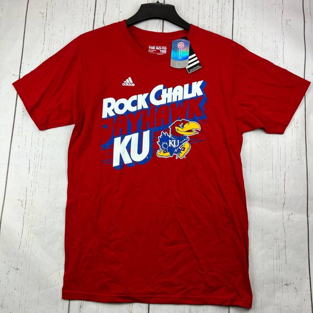 Kansas Jayhawks NCAA Large‎ Adidas Graphic T-Shirt Red New Men Cotton
